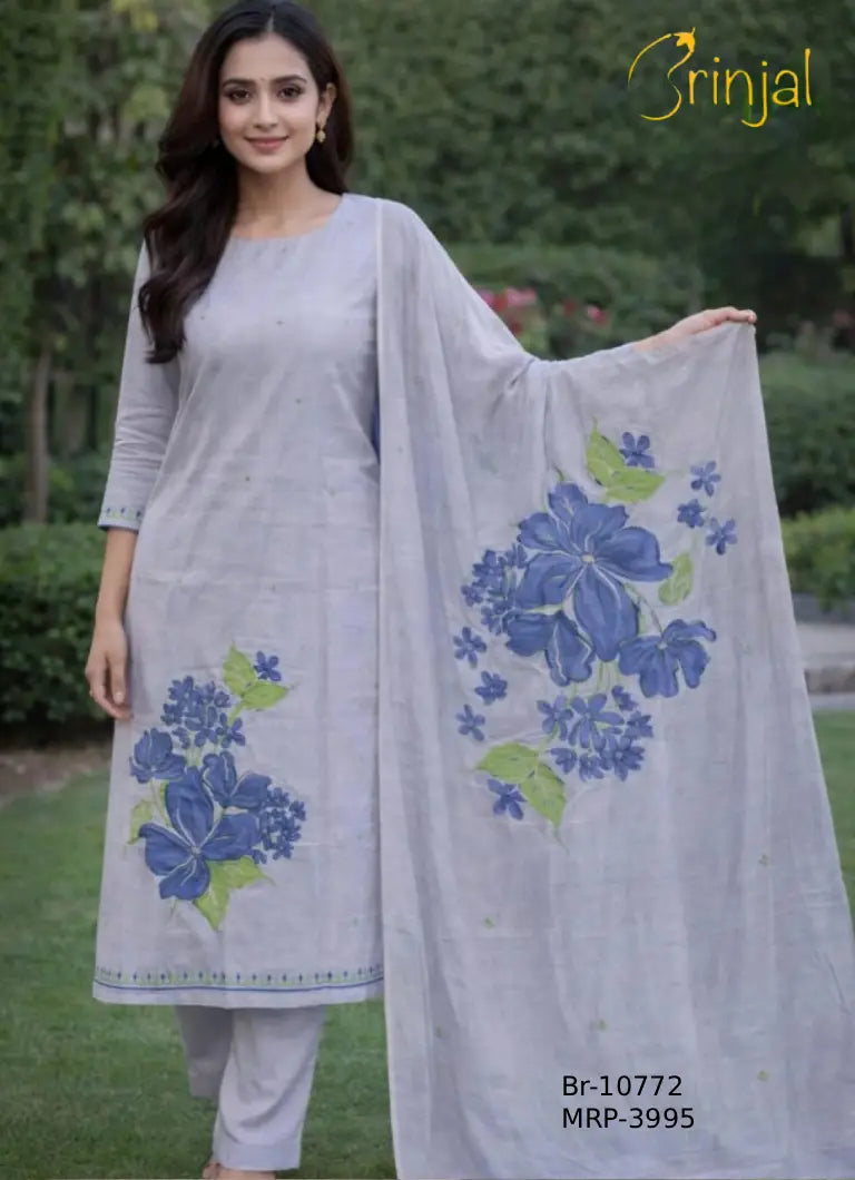 Brinjal Viscose Printed Suit Set