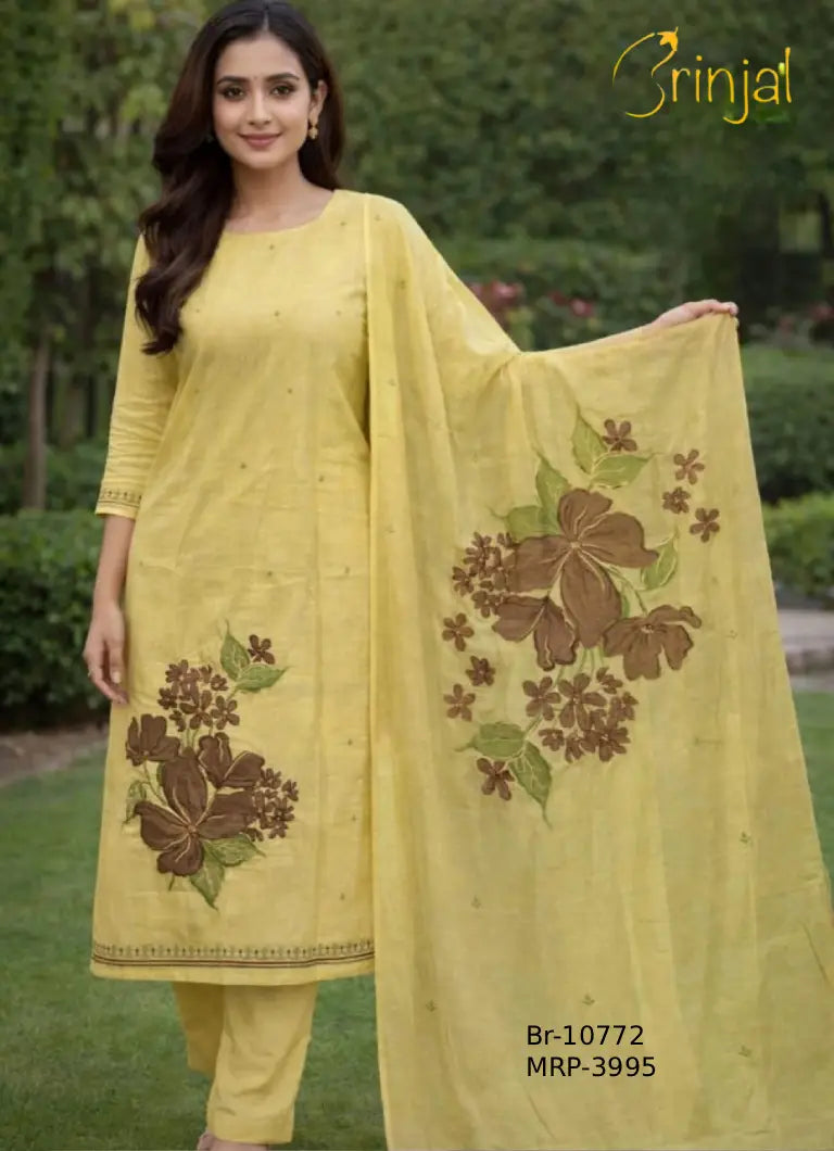 Sunflower Yellow Viscose Floral Suit