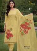 Brinjal Mustard Viscose Suit Set with Floral print