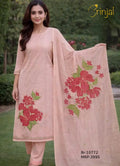 Peach Floral Viscose Unstitched Suit Set