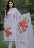 Grey viscose Floral-printed  Kurta Set with Dupatta