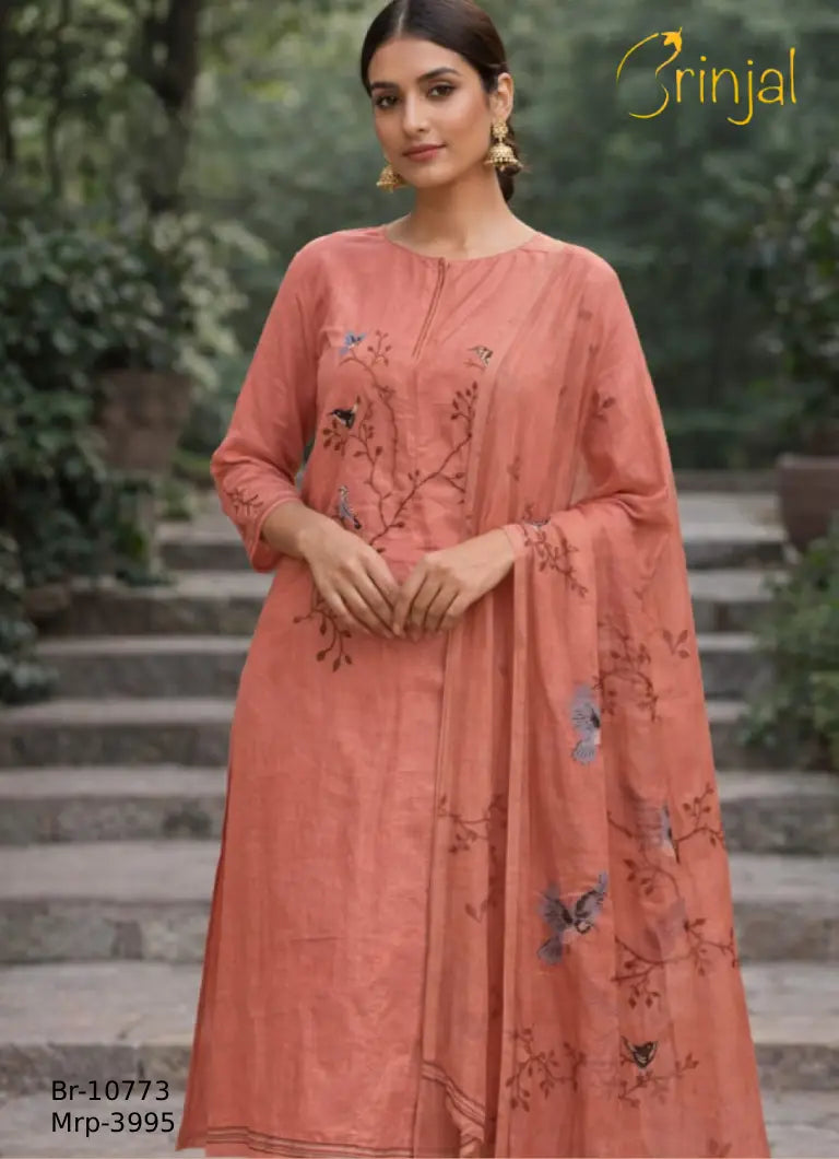 Peach Viscose Unstitched Suit Set