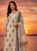 Beige Chanderi Cotton Floral Print Unstitched Suit Set