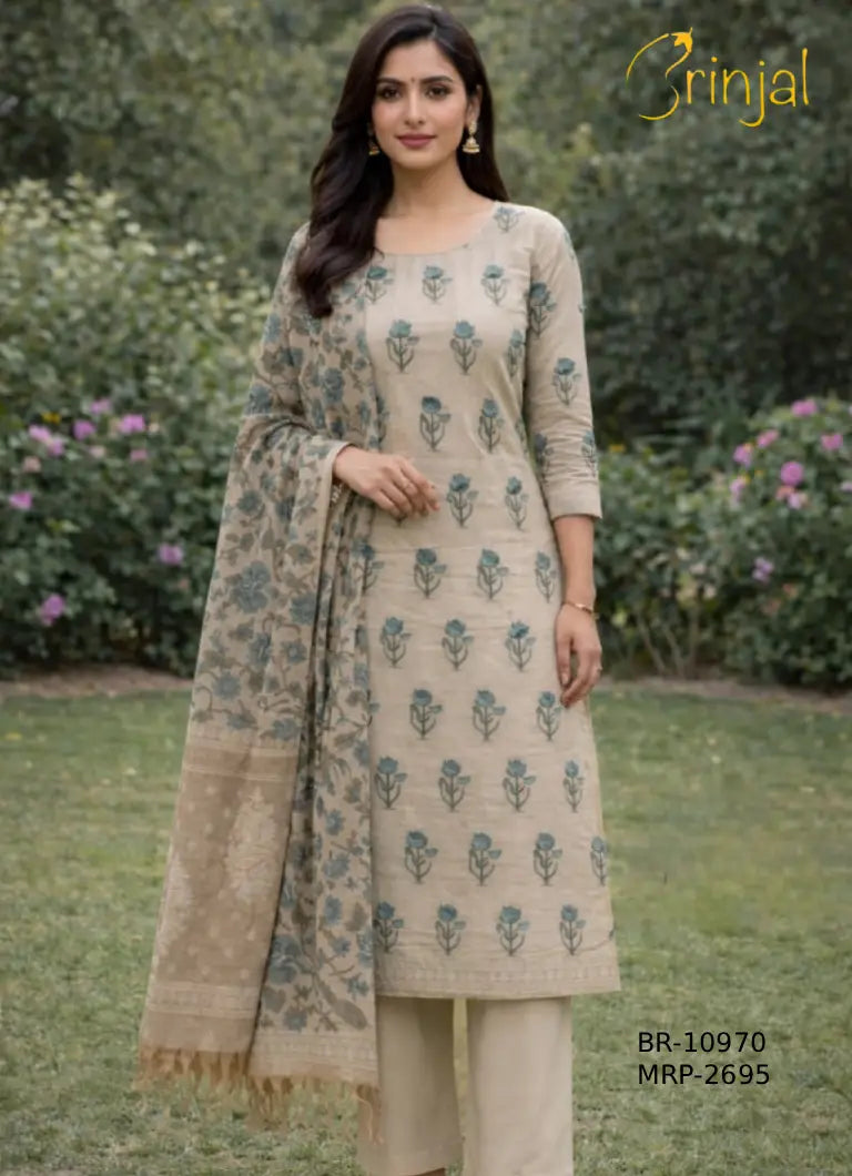 Elegant Chanderi Cotton Floral Suit Set