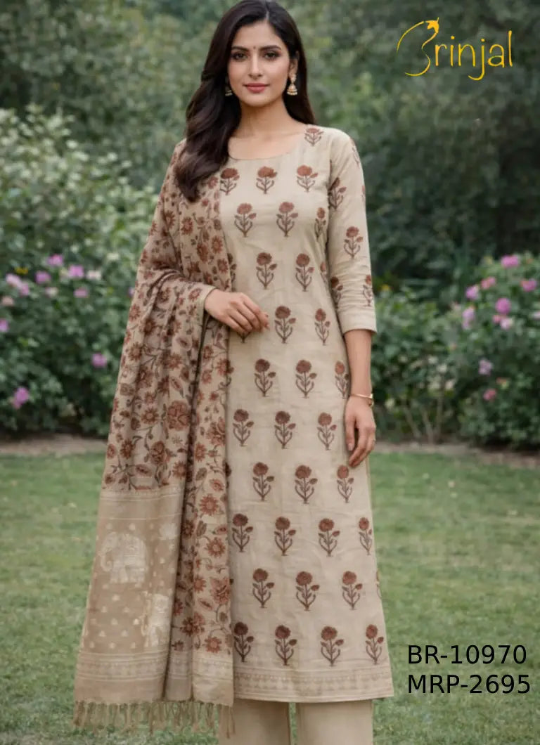 Chanderi Cotton Floral Print Suit Set