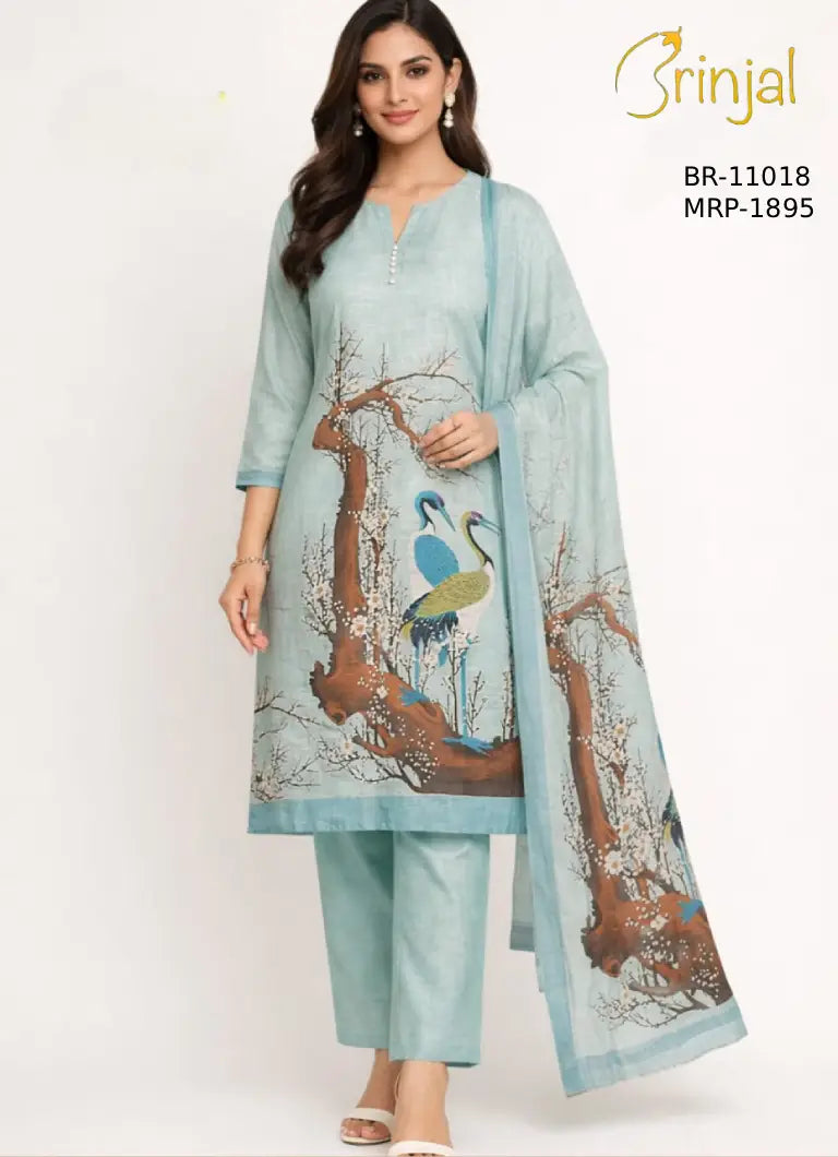 Elegant Linen-Cotton Printed Kurta Set
