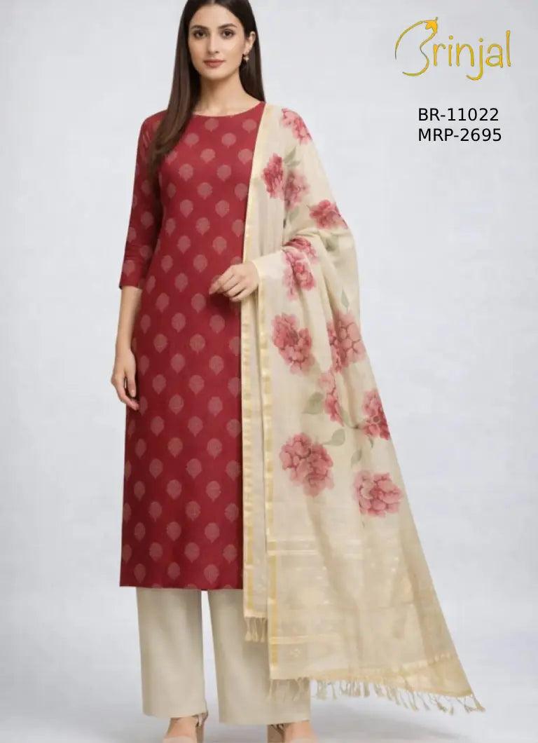 Elegant Chanderi Cotton Floral Print Suit Set