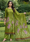 Olive Green Leaf-Motif Chanderi Cotton Weaving Suit Set