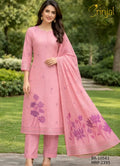 Elegant Pink Chanderi Cotton Floral Weave Unstitched Suit Set