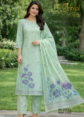 Mint Green Chanderi Cotton Floral Weave Suit Set