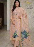 Peach Chanderi Cotton Floral Weave Unstitched Suit Set