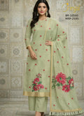 Sage Green Chanderi Cotton Floral Weave Unstitched Suit