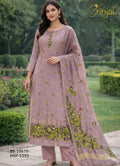 Elegant Mauve Chanderi Cotton Weaving Unstitched Suit