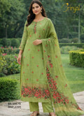 Olive Green Hand-Woven Chanderi Cotton Suit Set
