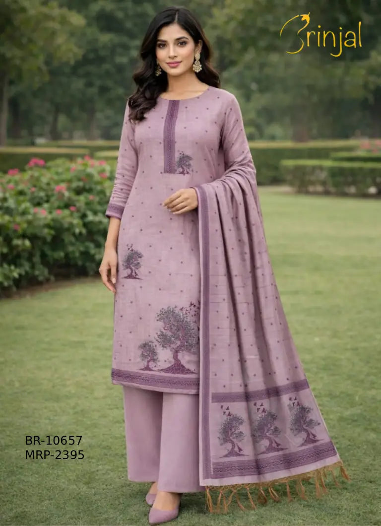 Chanderi Cotton Weave Mauve Suit Set