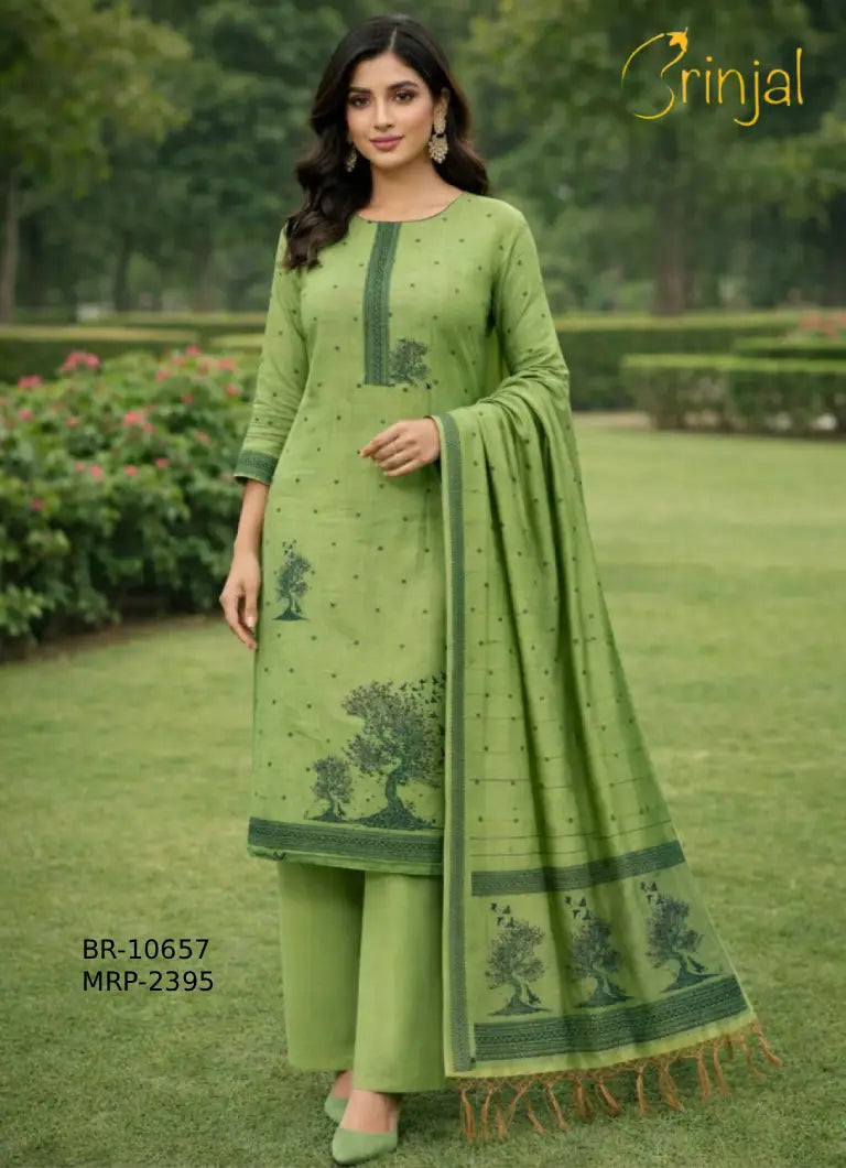 Sage Green Chanderi Cotton Weaved Suit Set