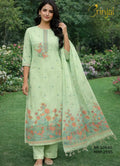 Pastel Mint Chanderi Cotton Floral Weave Suit Set