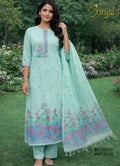 Mint Green Chanderi Cotton Weave Suit Set with Floral