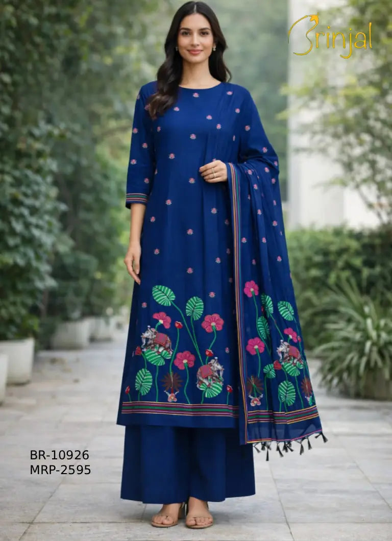 Blue Jamdani Motif Embroidered Suit Set