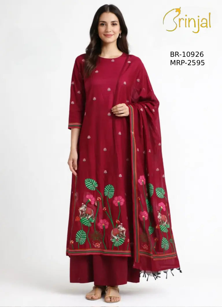 Jamdani Floral & Figure Motif Unstitched Suit Set