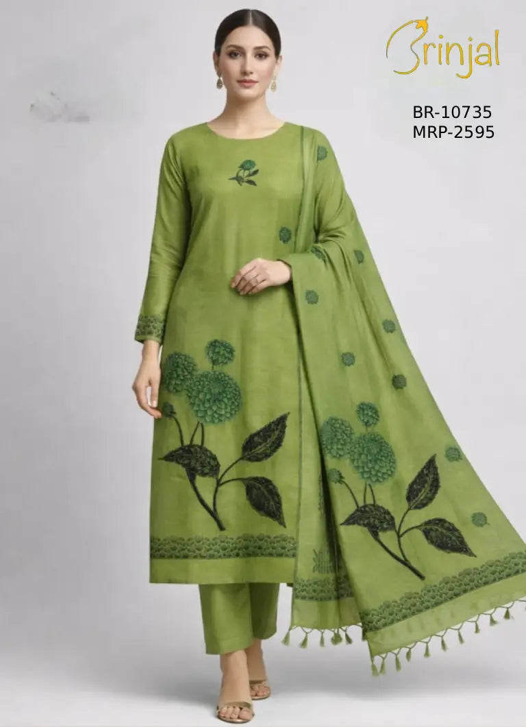 Green Jamdani-Style Floral Motif Suit Set