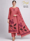 Elegant Rose-Pink Chanderi Cotton Unstitched Suit Set