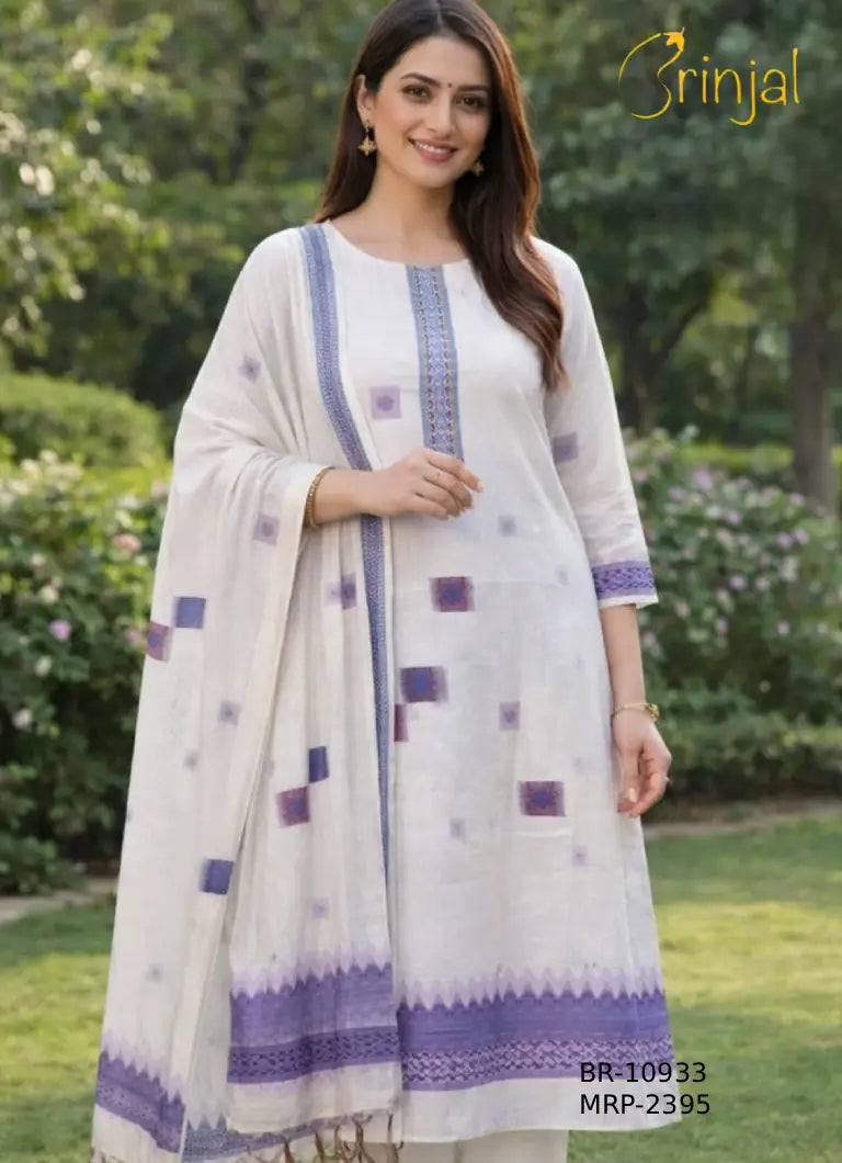Elegant Geometric Print Chanderi Cotton Suit