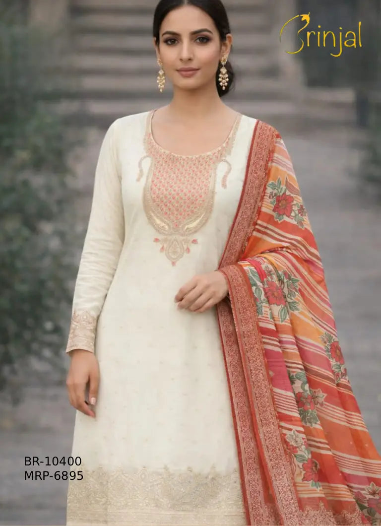 Elegant Tissue Silk Weaving Suit Set - Off-White