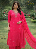 Vibrant Fuchsia Embroidered Weaving Suit Set