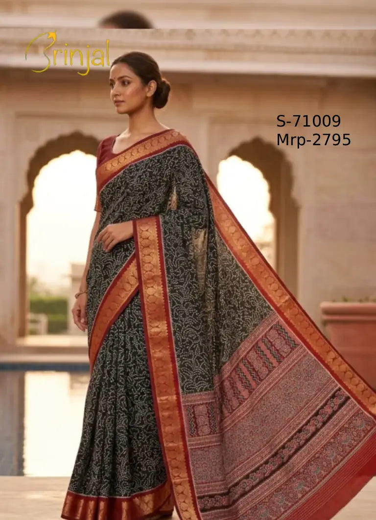 Brinjal Elegant Charcoal Bandhani Weaving Saree
