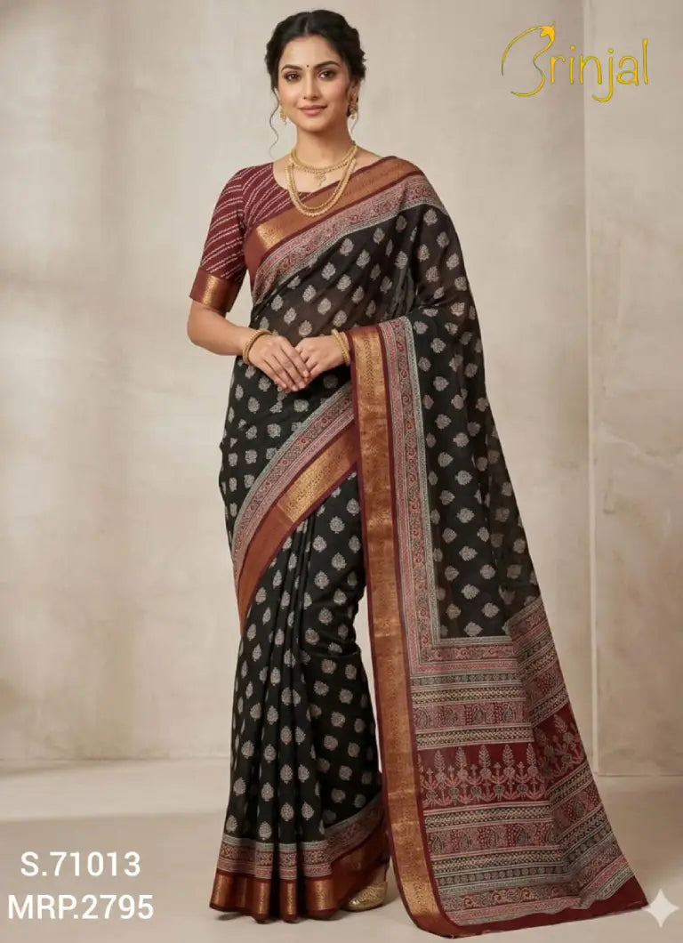 Charcoal Black & Maroon Traditional Weaving Saree