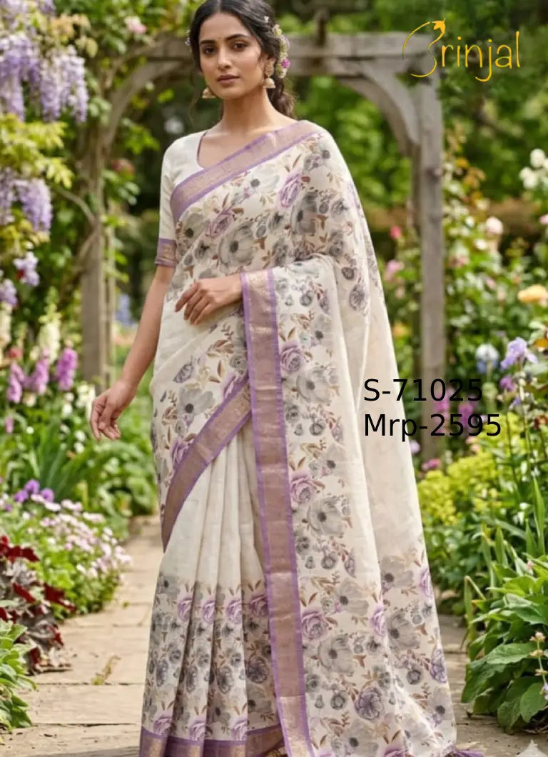 Elegant Weaving Floral Saree in Misty Lilac