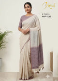 Elegant Ivory Handloom-Look Saree with Lavender Tassel Pallu