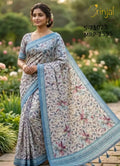 Ethereal Blossom Blue Weaving Floral Saree
