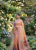 Brinjal Peach & Lavender Floral Woven Saree