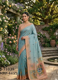 Sky Blue Soft Silk Weaving Floral Saree