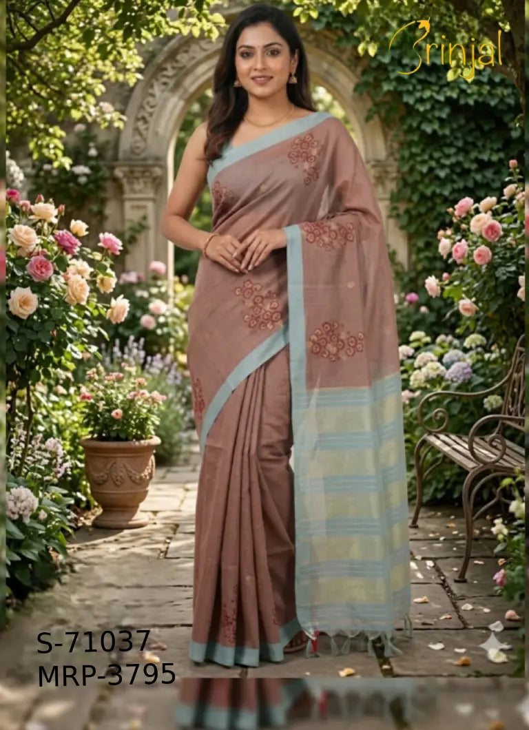 Dusty Rose Handloom Weaving Floral Saree