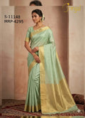 Elegant Sage Green Handloom Weaving Semi-Silk Saree with Zari Border