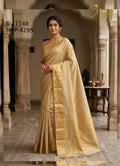 Premium Soft Silk Floral Weaving Saree in Elegant Beige Gold