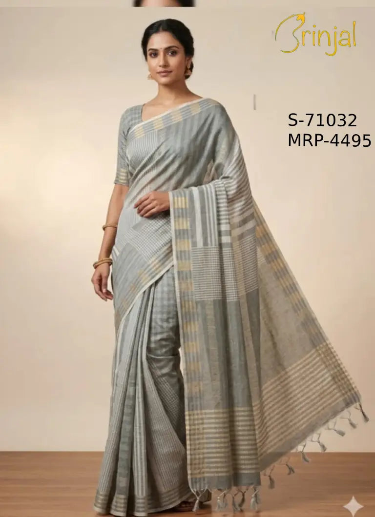 Elegant Grey Handloom Weaving Floral Saree
