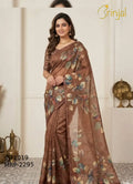 Brinjal Cocoa Brown Floral Digital Print Weaving Saree