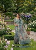 Sage Green Floral Weaving Organza Saree