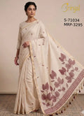 Ivory Handloom Weaving Floral Saree with Zari Border