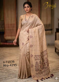Elegant Beige Tussar Silk Saree with Floral Pallu