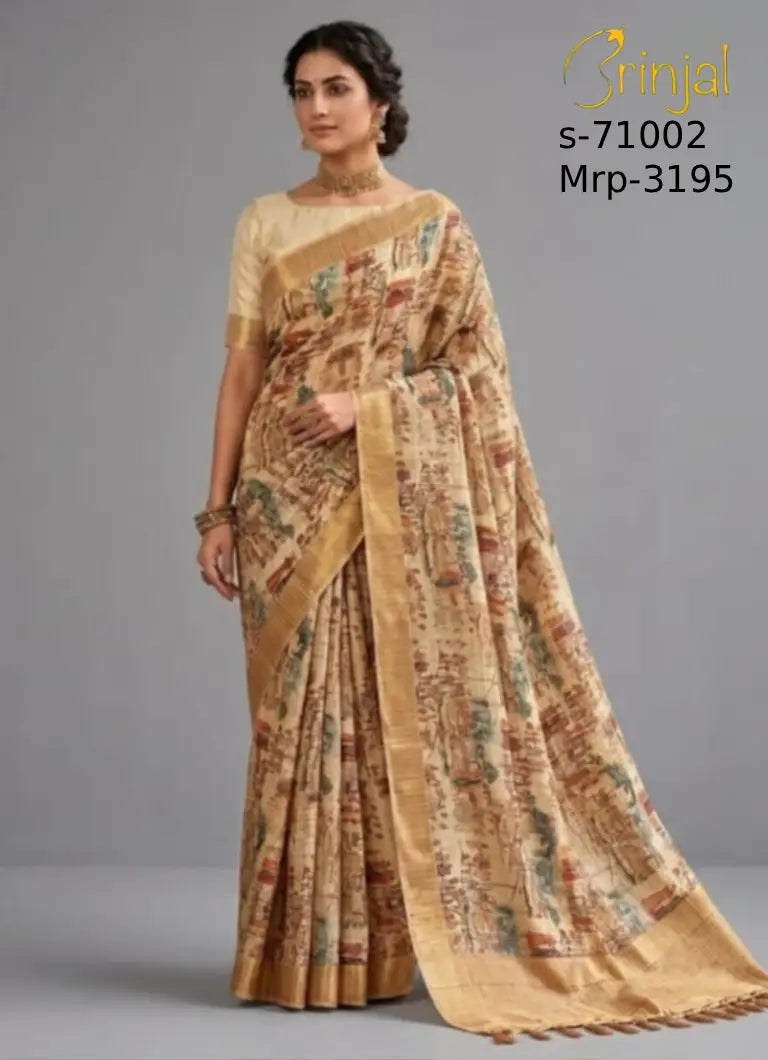 Brinjal Floral Heritage Tussar Silk Saree