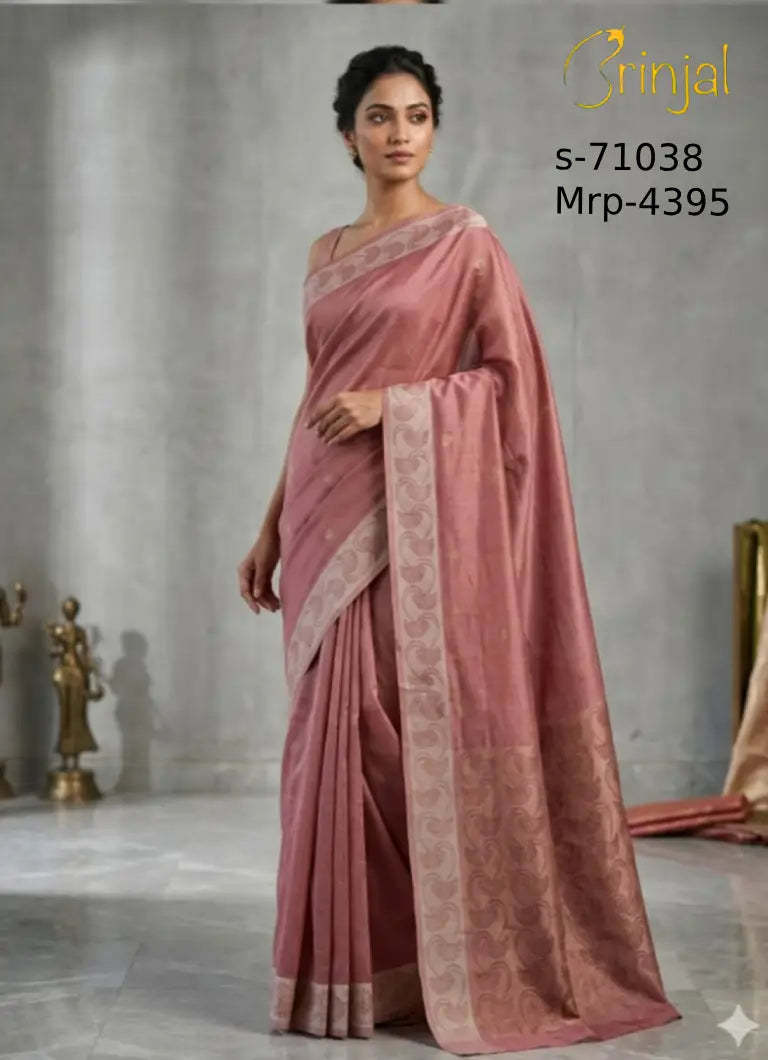 Dusty Pink Floral Zari Woven Saree