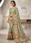 Floral Border Sage Green Saree with Blouse Piece