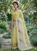 Pastel Lemon Handloom Weaving Floral Saree with Peacock Pallu