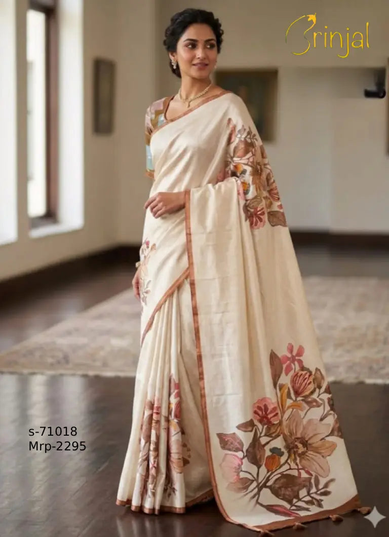 Handpainted Art Silk Saree with Copper Border