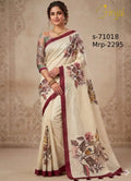Brinjal Elegant Off-White Floral Weaving Saree with Maroon Border